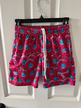 Kids Pink Donut Print Drawstring Shorts